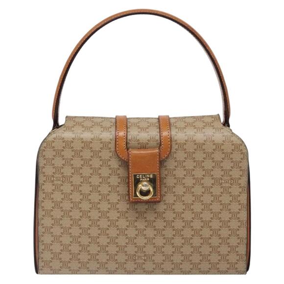 CELINE Macadam Canvas Hand Bag Pvc Beige Gold - Picture 2 of 12